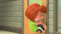 An animated example of pulling a "Push" door because of it having a handle.